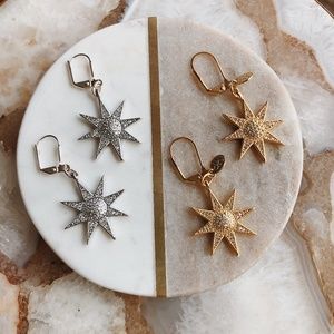 Star drop crystal earrings in gold and silver